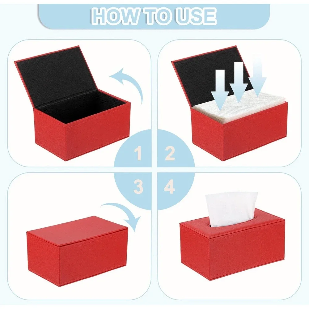Tissue Box Cover‎ with Magnetic Bottom (Red, 7.9